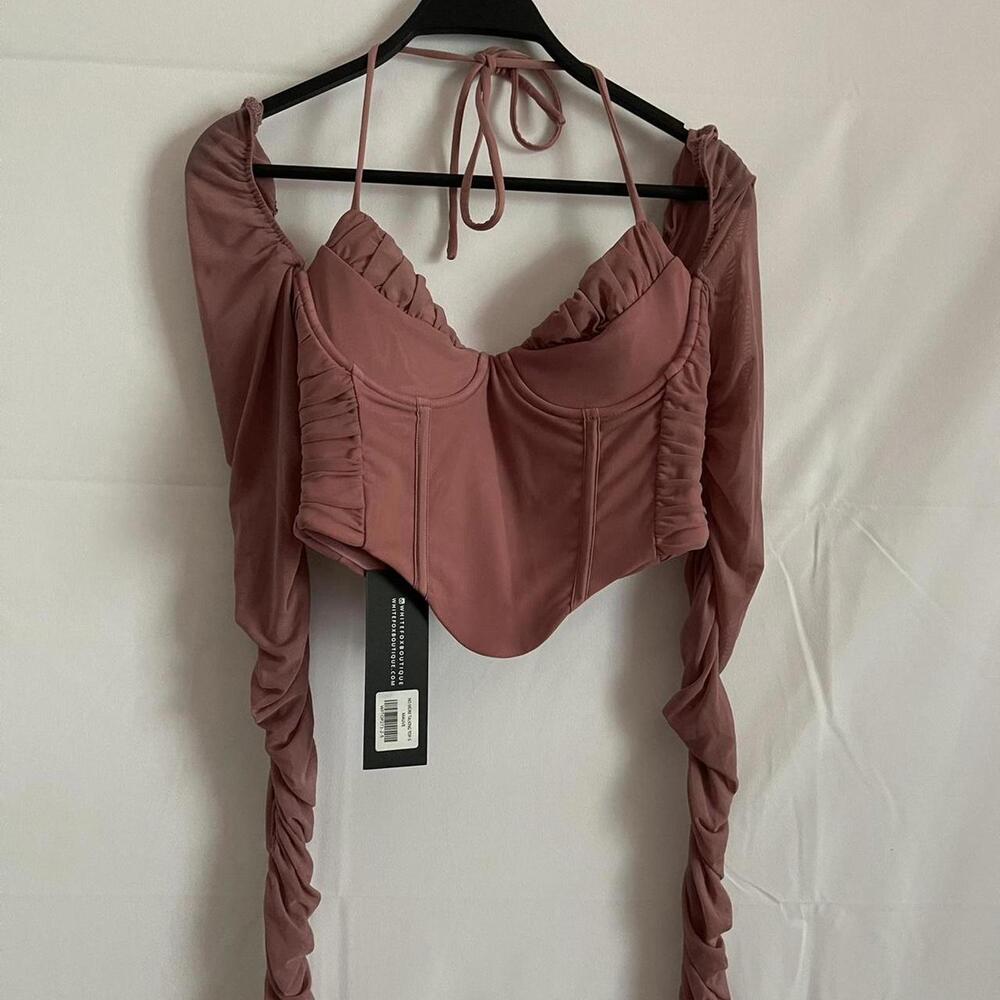 White Fox Mauve Mesh Sleeve Corset Top – Size S – NWT